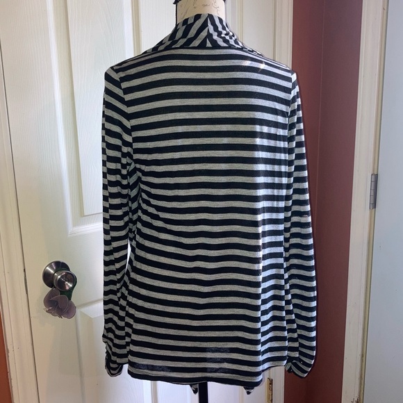 Stripe Open Front Cardigan Grey Black by Oatt - Picture 3 of 6